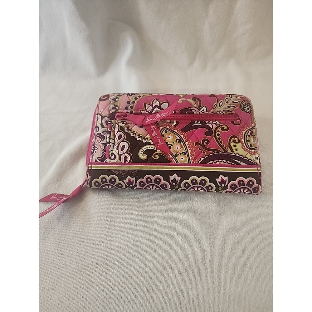 Vera Bradley Turnlock Large Pink Wallet Very Berry Paisley Storage Zip Clutch - Picture 4 of 5